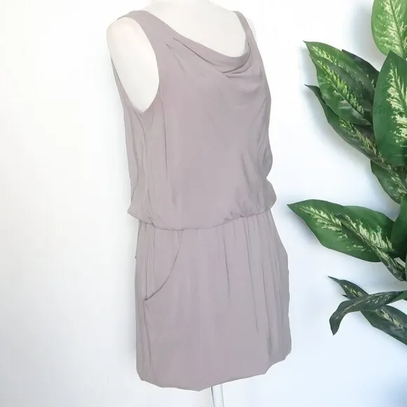 Theory Jaylyn Gray Draped Cowl Neck Asymmetric Strap Pocket Tank Mini Dress 4