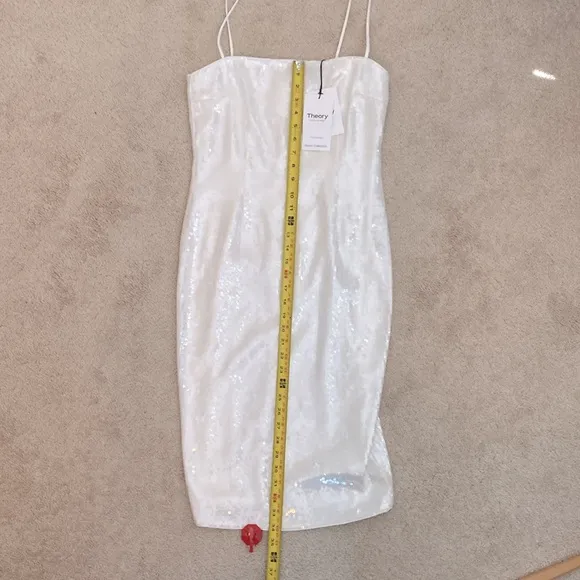 Theory NWT White Fluid Sequins Cocktail‎ Slip Dress Spaghetti Strap Size 4 $445