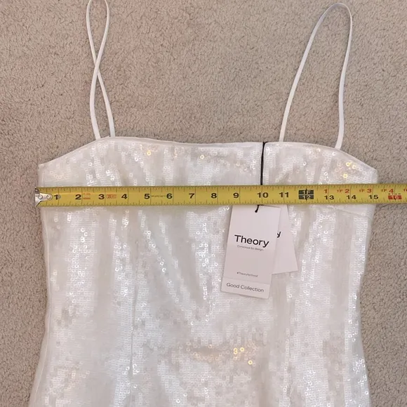 Theory NWT White Fluid Sequins Cocktail‎ Slip Dress Spaghetti Strap Size 4 $445