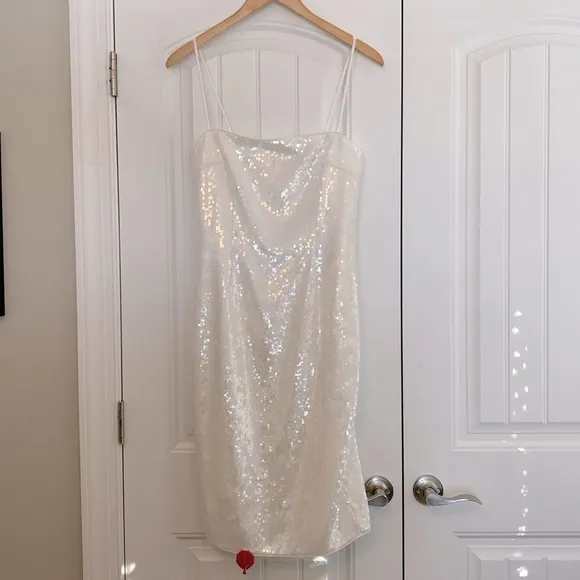 Theory NWT White Fluid Sequins Cocktail‎ Slip Dress Spaghetti Strap Size 4 $445