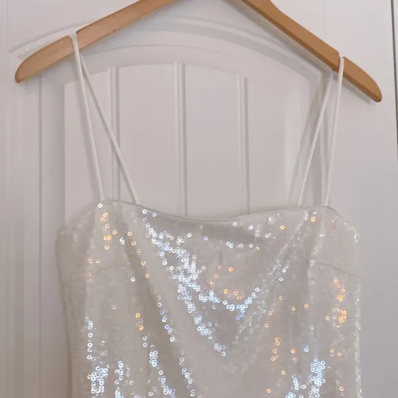Theory NWT White Fluid Sequins Cocktail‎ Slip Dress Spaghetti Strap Size 4 $445