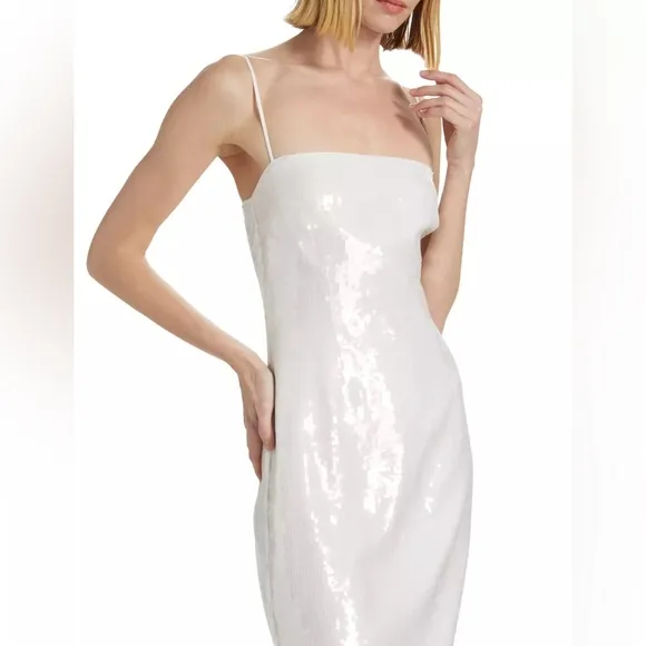 Theory NWT White Fluid Sequins Cocktail‎ Slip Dress Spaghetti Strap Size 4 $445