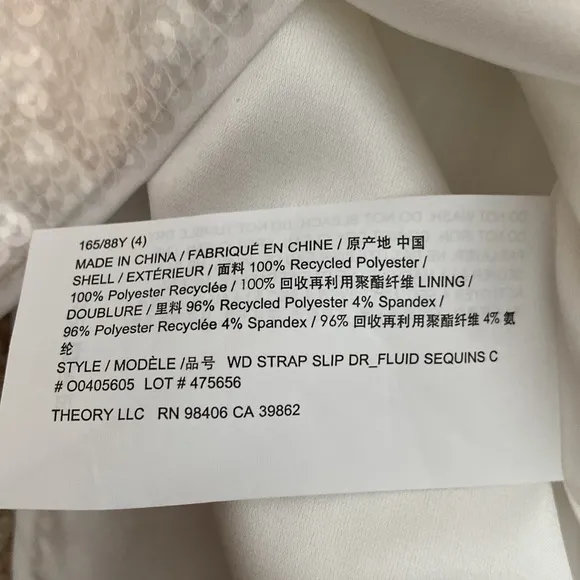 Theory NWT White Fluid Sequins Cocktail‎ Slip Dress Spaghetti Strap Size 4 $445