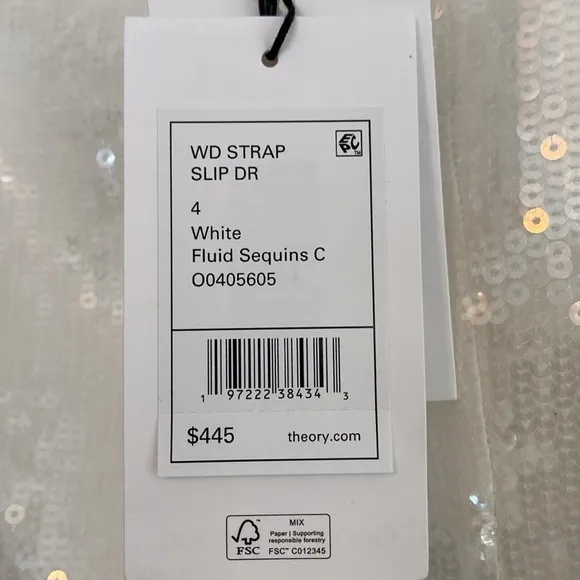 Theory NWT White Fluid Sequins Cocktail‎ Slip Dress Spaghetti Strap Size 4 $445