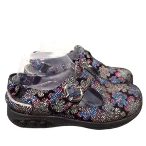 THERAFIT Chloe Flower Adjustable Leather Floral Print Mary Jane Clogs 37 6.5 - 7