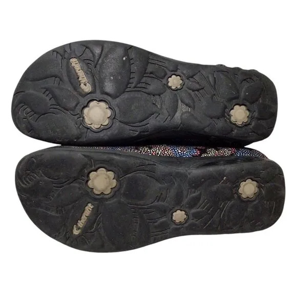 THERAFIT Chloe Flower Adjustable Leather Floral Print Mary Jane Clogs 37 6.5 - 7