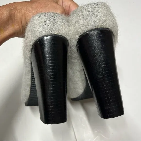 Tibi Leona Mohair Slide Mules in Ice Grey 39
