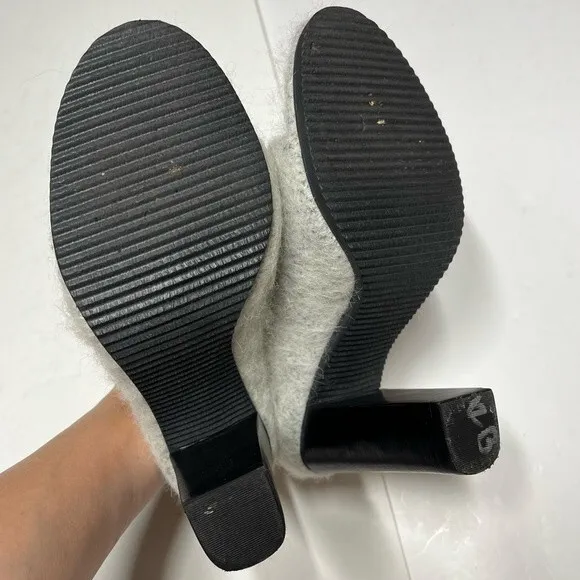 Tibi Leona Mohair Slide Mules in Ice Grey 39