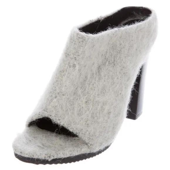Tibi Leona Mohair Slide Mules in Ice Grey 39