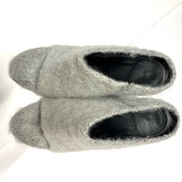 Tibi Leona Mohair Slide Mules in Ice Grey 39