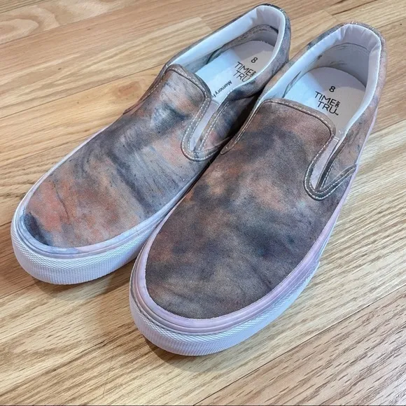 Tie dye sneakers earth tone marbled brown gray black size 8 slip on canvas