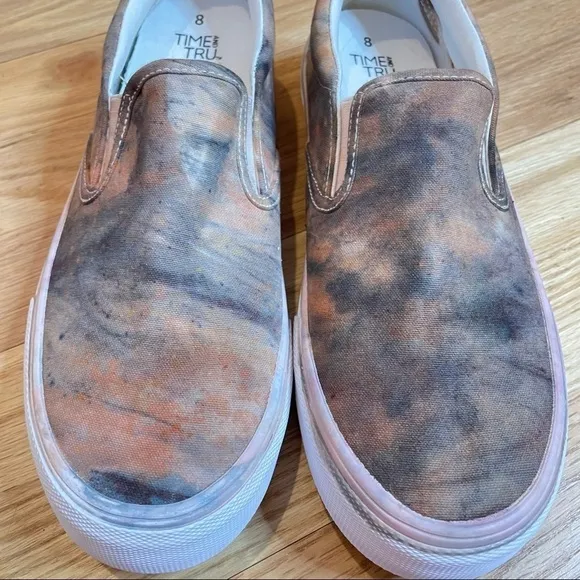 Tie dye sneakers earth tone marbled brown gray black size 8 slip on canvas