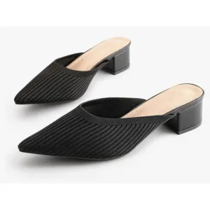 TIJN black knit chunk low heel mules NWOT