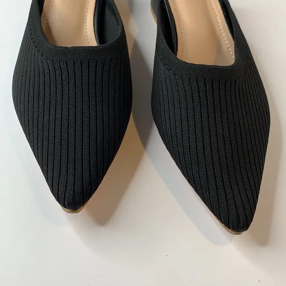 TIJN black knit chunk low heel mules NWOT
