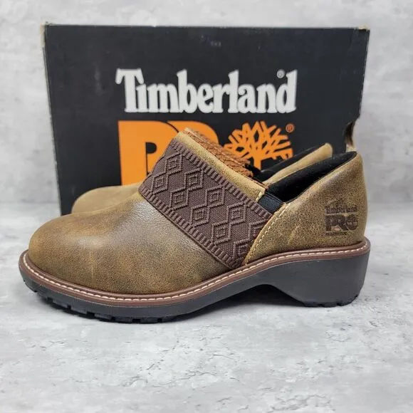 Timberland Pro Alloy Toe‎ Size 5.5 Womens Riveter Slip On Brown Anti-fatigue NWB