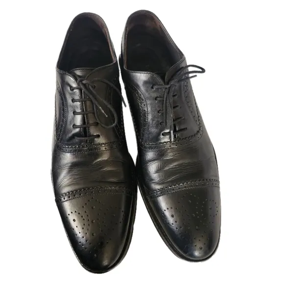 TO BOOT NEW YORK ADAM DERRICK BLACK LEATHER WING TIP CAP TOE OXFORDS SIZE 9