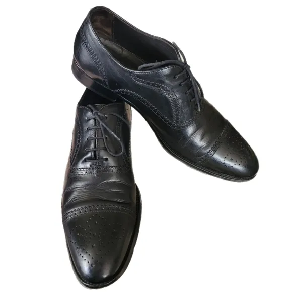 TO BOOT NEW YORK ADAM DERRICK BLACK LEATHER WING TIP CAP TOE OXFORDS SIZE 9