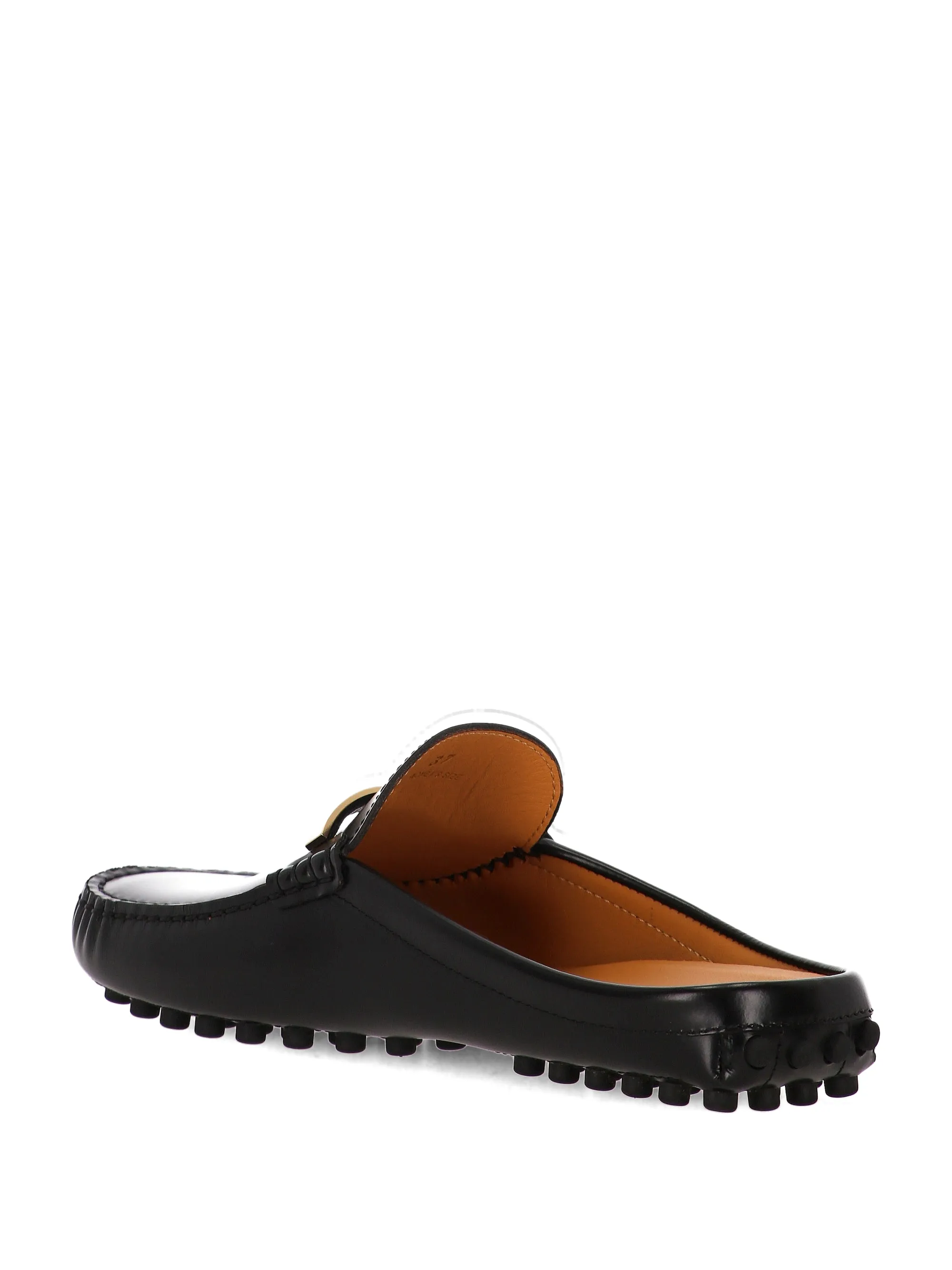 Tod's Baretta Black Mules med guldlogotyp