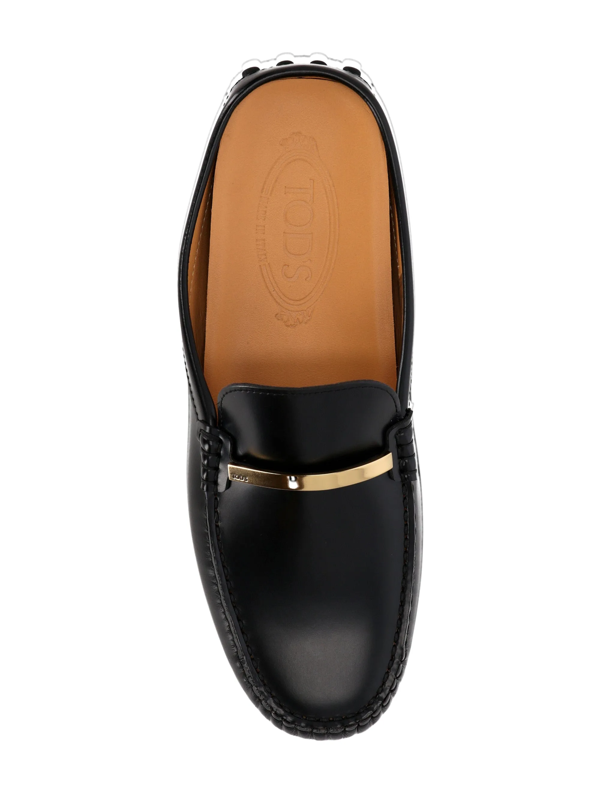 Tod's Baretta Black Mules med guldlogotyp