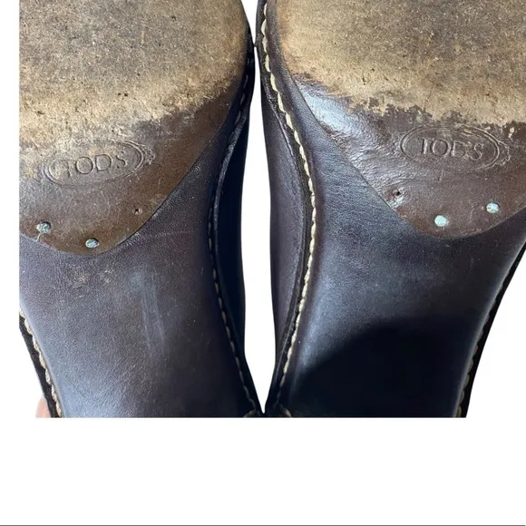 Tod’s Brown Leather Heel Mules. Size 37 1/2