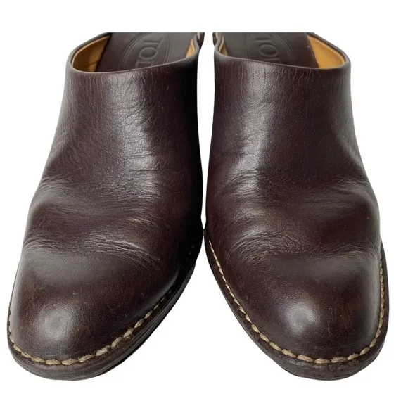 Tod’s Brown Leather Heel Mules. Size 37 1/2