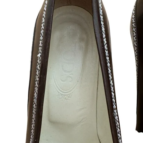 TOD’s Brown Leather Kitten Heels White Stitch Closed Toe Womens size 7.5