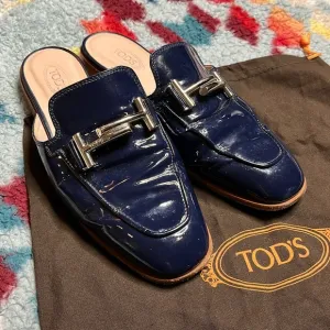 Tod's Navy Patent Leather Double T Mules