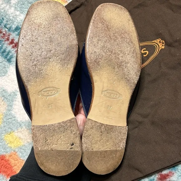 Tod's Navy Patent Leather Double T Mules