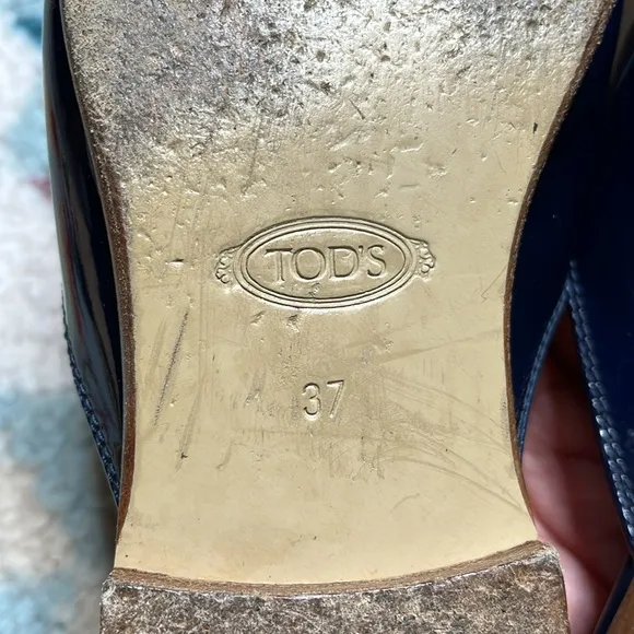 Tod's Navy Patent Leather Double T Mules