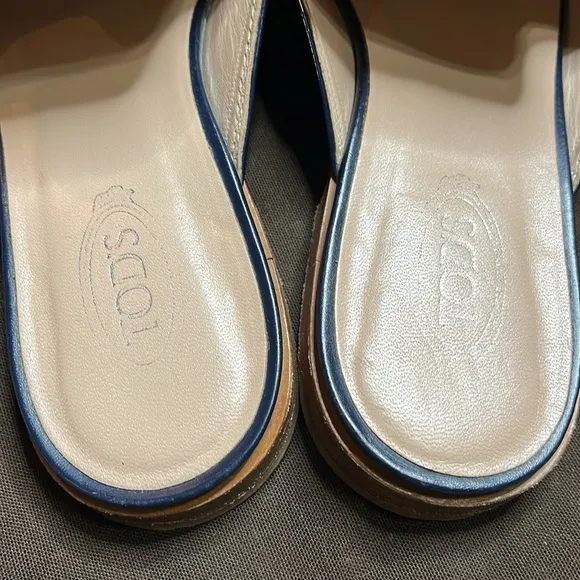 Tod's Navy Patent Leather Double T Mules