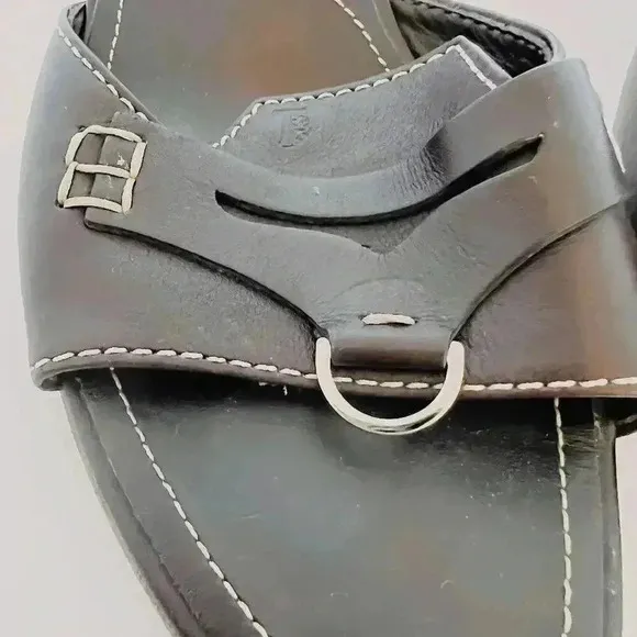 Tod's y2k Vintage Dark Brown Leather Kitten Heels Silver Ring Women's Size 7.5