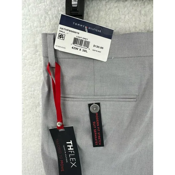TOMMY HILFIGER Mens Gray Classic Fit Performance Stretch Suit Pants 42x30