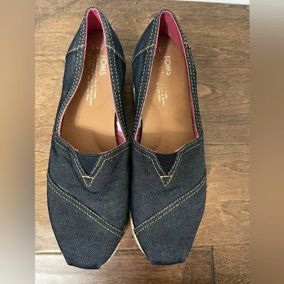 Tom’s Alpargatas Navy Denim Platform Espadrille Slip-on Shoes Size 8.5