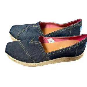 Tom’s Alpargatas Navy Denim Platform Espadrille Slip-on Shoes Size 8.5