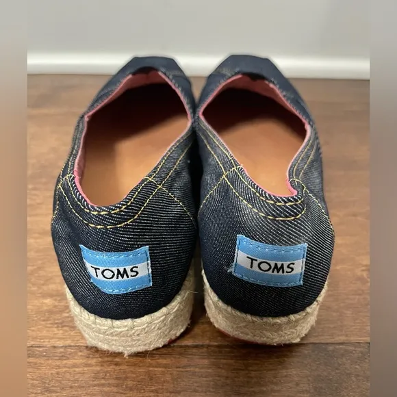 Tom’s Alpargatas Navy Denim Platform Espadrille Slip-on Shoes Size 8.5