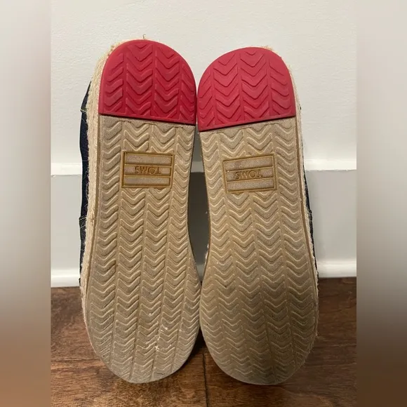 Tom’s Alpargatas Navy Denim Platform Espadrille Slip-on Shoes Size 8.5