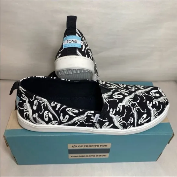 TOMS black t-Rex bones glow in the dark alpargata slip ons