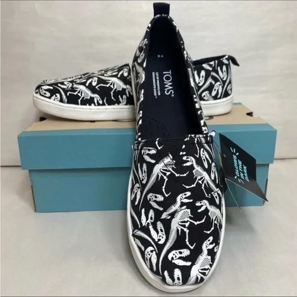 TOMS black t-Rex bones glow in the dark alpargata slip ons