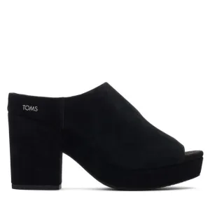 Toms Florence Black Suede Block Heel Platform Mules Size 8