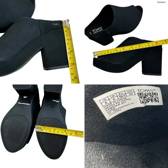 Toms Florence Black Suede Block Heel Platform Mules Size 8