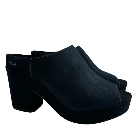 Toms Florence Black Suede Block Heel Platform Mules Size 8