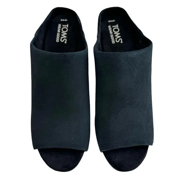 Toms Florence Black Suede Block Heel Platform Mules Size 8