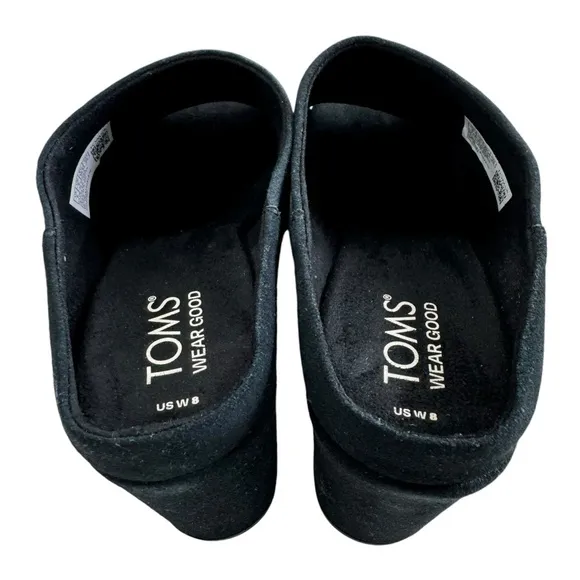 Toms Florence Black Suede Block Heel Platform Mules Size 8