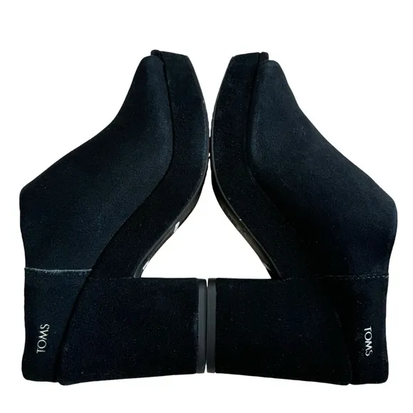 Toms Florence Black Suede Block Heel Platform Mules Size 8