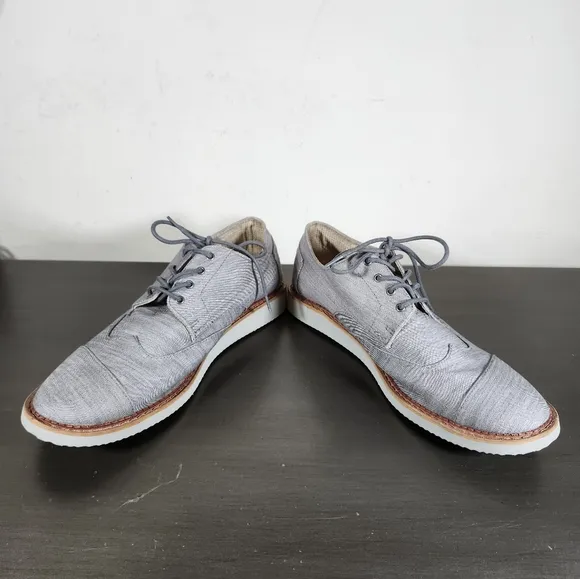 TOMS Gray Canvas Oxfords Wingtips Round Cap Toe Lace Up Men Shoes S 13M NWOB