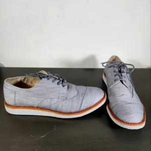 TOMS Gray Canvas Oxfords Wingtips Round Cap Toe Lace Up Men Shoes S 13M NWOB