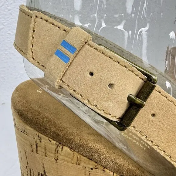 Toms Ibiza Sandal Cork Heels Platform Crisscross Straps Slingback Shiny US 8.5 W