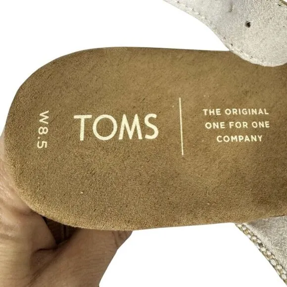 Toms Ibiza Sandal Cork Heels Platform Crisscross Straps Slingback Shiny US 8.5 W