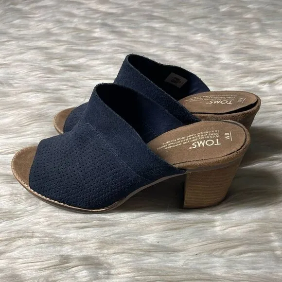 TOMS Majorca Perforated Nubuck Mules in Navy