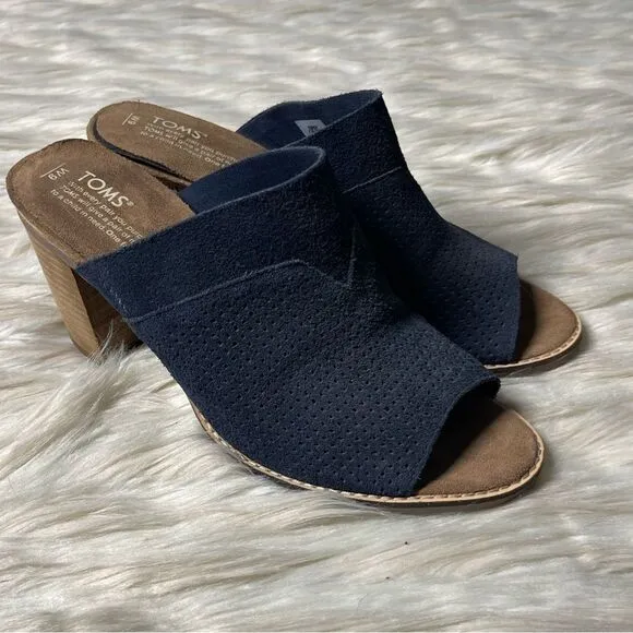 TOMS Majorca Perforated Nubuck Mules in Navy